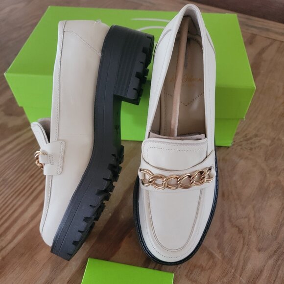 Sam Edelman Women’s Taelor Chained Lug-Sole Loafers IVORY LEATHER 6.5 / 37 - Picture 1 of 5